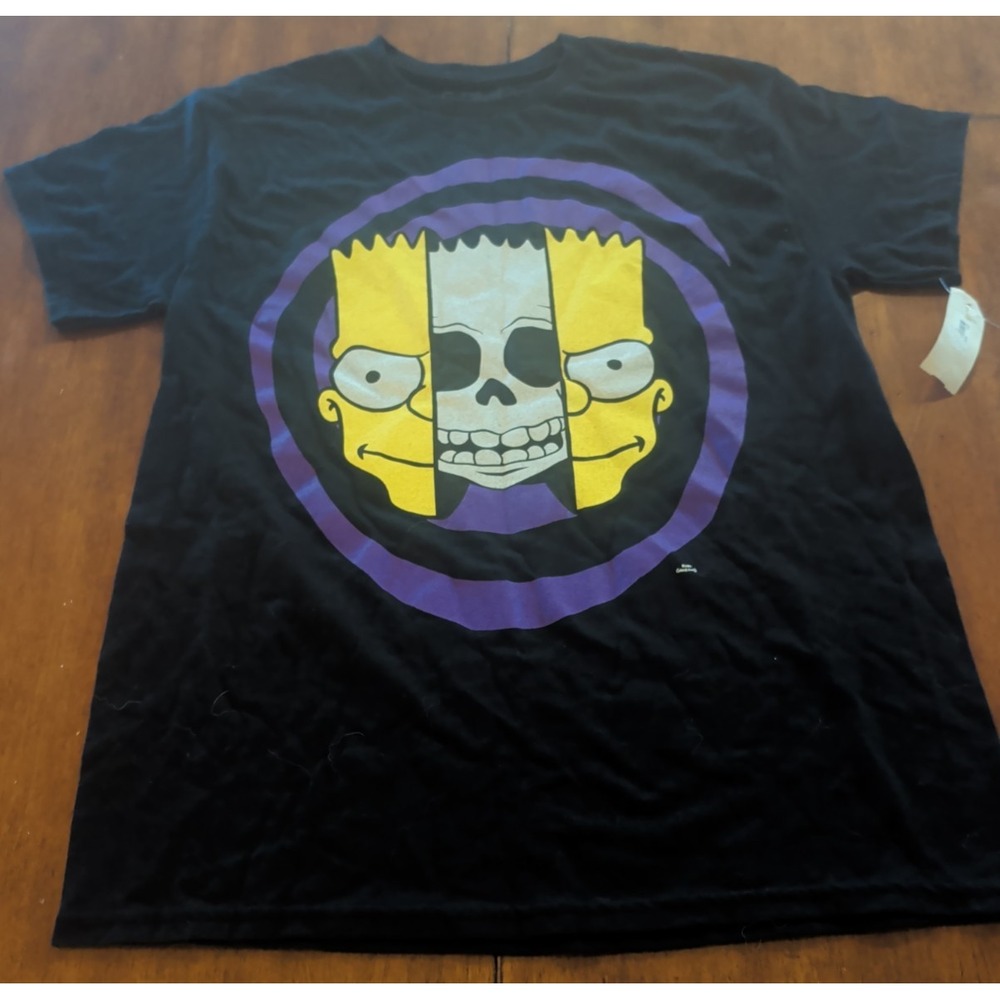 The Simpsons Serious Bart Black & Purple Face Skull Halloween Shirt Mens Medium